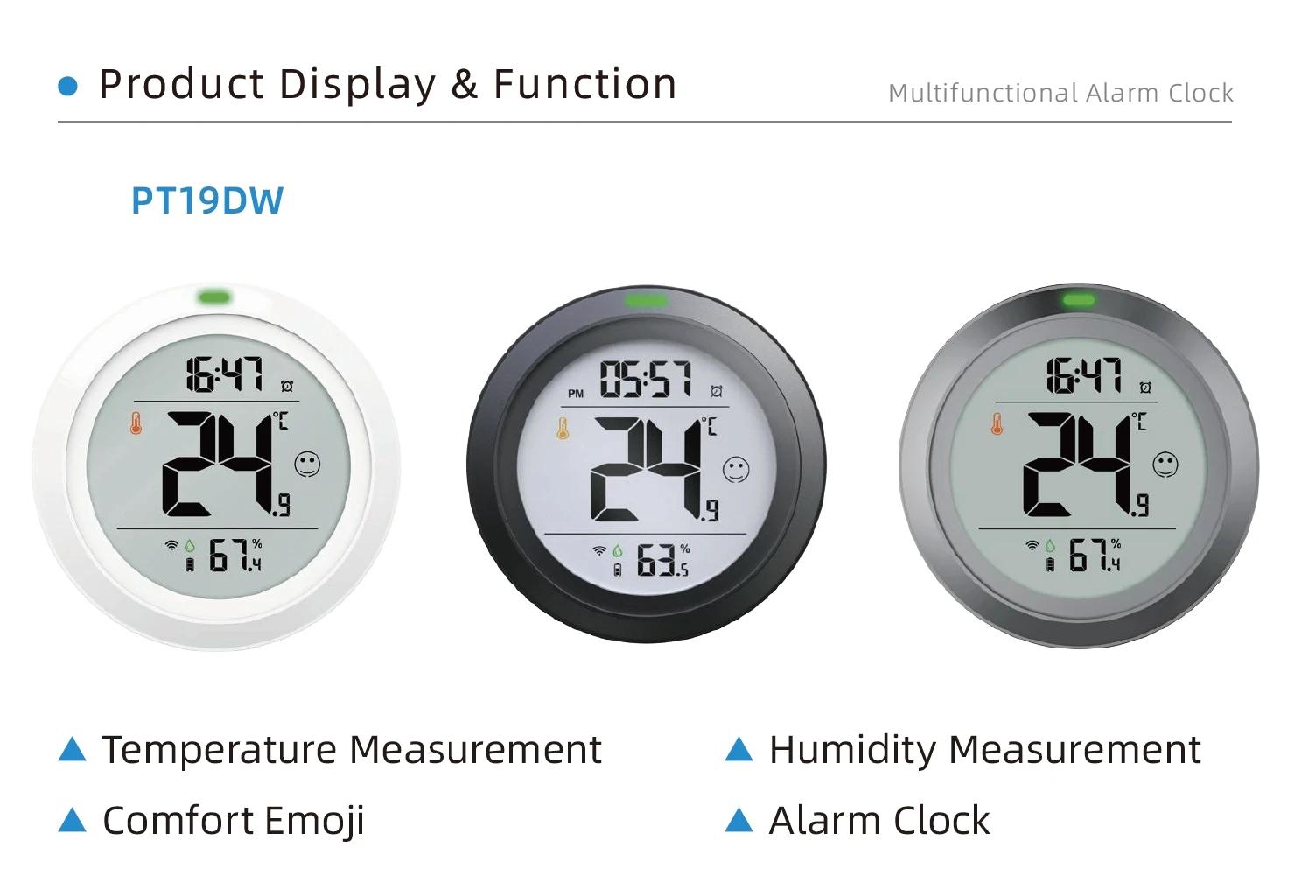 PROTMEX Tuya Wifi Bluetooth Thermometer Hygrometer Date Time Alarm Multifunctional with Smart Life APP Temperature Humidity