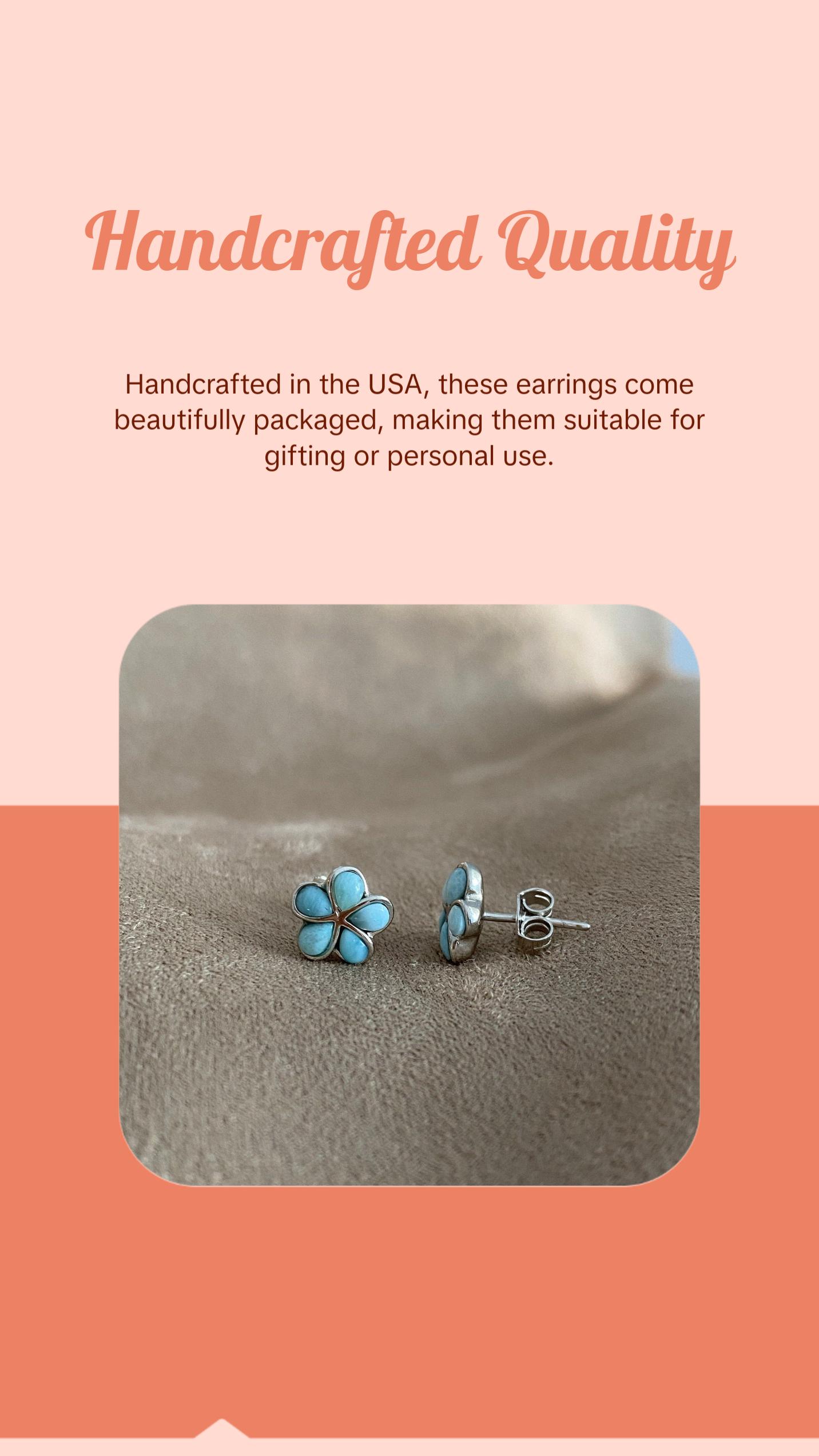 Sterling Silver Flower Earrings with Natural Larimar Gemstone