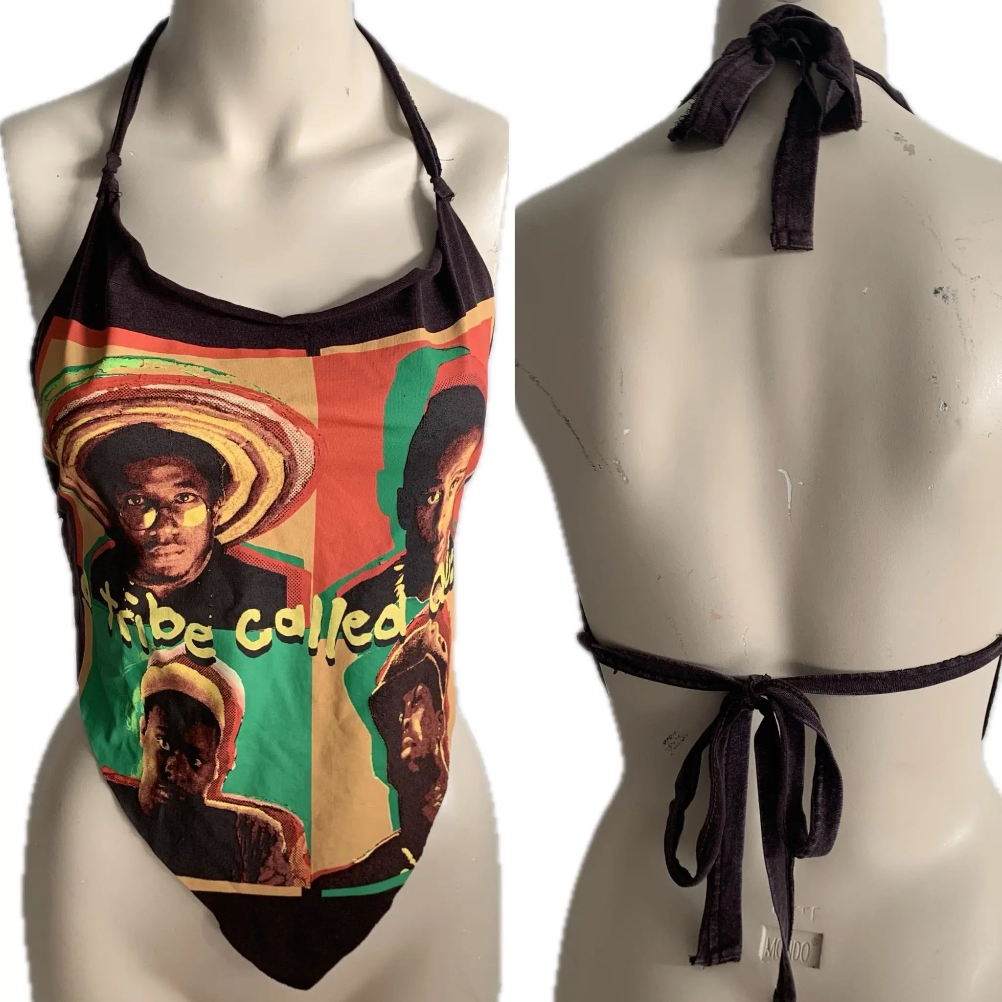 90s classic gold school hip hop Festival Fashion Bonita Applebum shredded handkerchief style retro halter top