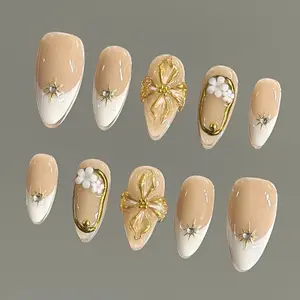NailVesta CHAMPAGNE WISHES – 100% Handcrafted 3D Press-On Nails | Reusable, Long-Lasting, Salon-Quality nail art nail art