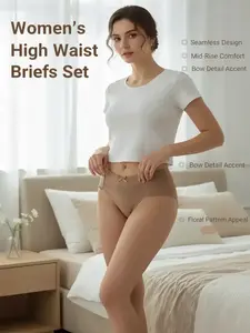 6 Pcs Women's Seamless Mid-Rise Briefs with Bow Detail Floral Soft Breathable Beige Fabric Full Coverage Invisible Underwear for Bridal Use  belly Neoprene Sauna Workout Belt High Waisted No Show Shapewear Frayed Denim Shorts High-Waisted Leggings Colombi