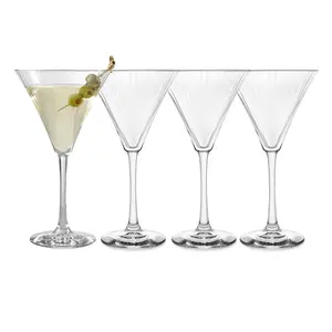 Libbey Paneled Martini Glasses Set of 4, 9.5 Oz Fine Ribbed Modern Martini Glasses, Dishwasher Safe Martini Cocktail Glasses for Cocktail Parties