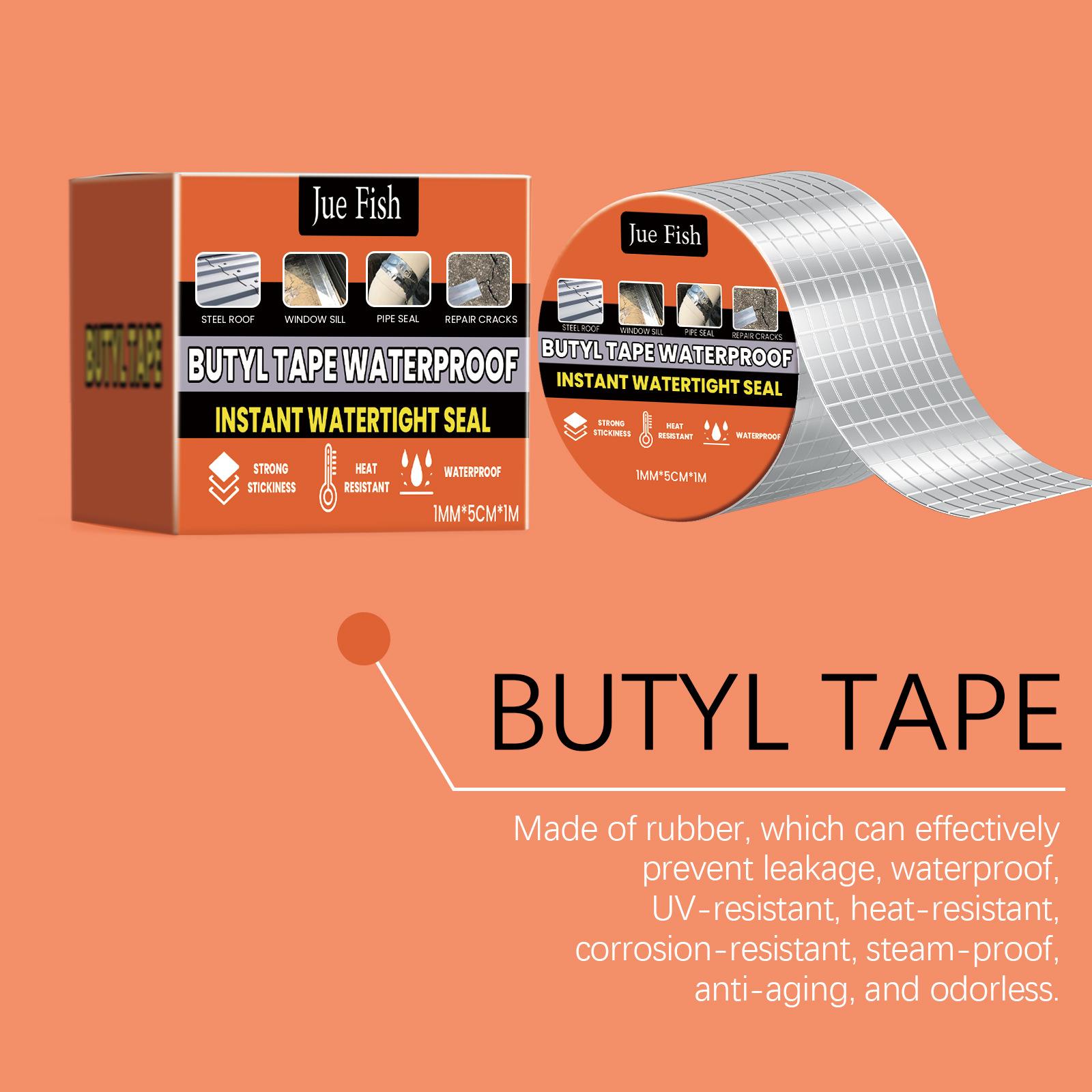 JUE FISH Waterproof Butyl Tape – Roof Leak Repair, Moisture-Proof, Strong Adhesive Self-Adhesive Aluminum Foil Waterproof Roll