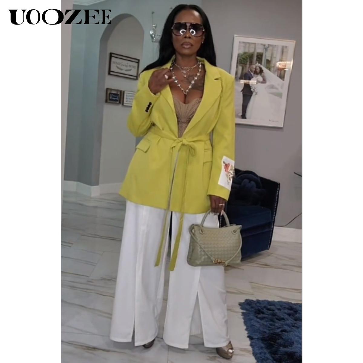 UOOZEE Women's 2025  (Only Top) Trendy Stylish Green Blazer Jacket, New Fashion Spring Autumn Winter Loose Clothing Luxury Blazers, Streamer Floral Embroidered Long Sleeves Lapel Blazer(Women with Broad Shoulders Can Order One Size Larger) SpringStatement