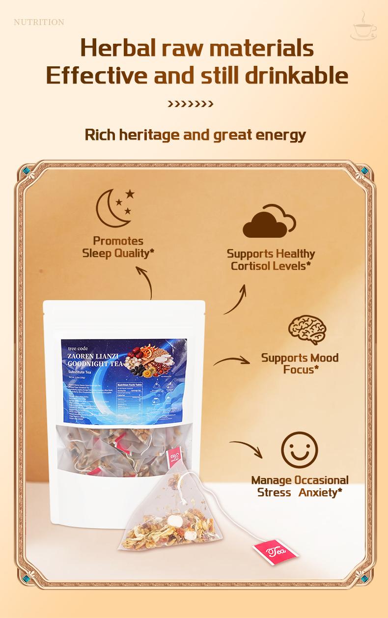 Treecode Ziziphus Sleep Tea (Sour Jujube Seed) | Melatonin-Free Deep Sleep Aid | Caffeine-Free Calming Herbal Blend (30/60 Count)