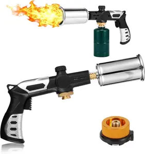 Powerful Propane Torch(Propane Tank Not Included),With One-Touch Max Fire Button and Safety Lock, Adjustable Blow Torch for Sous Vide Searing Steak, BBQ,Fireplace,Charcoal Wood