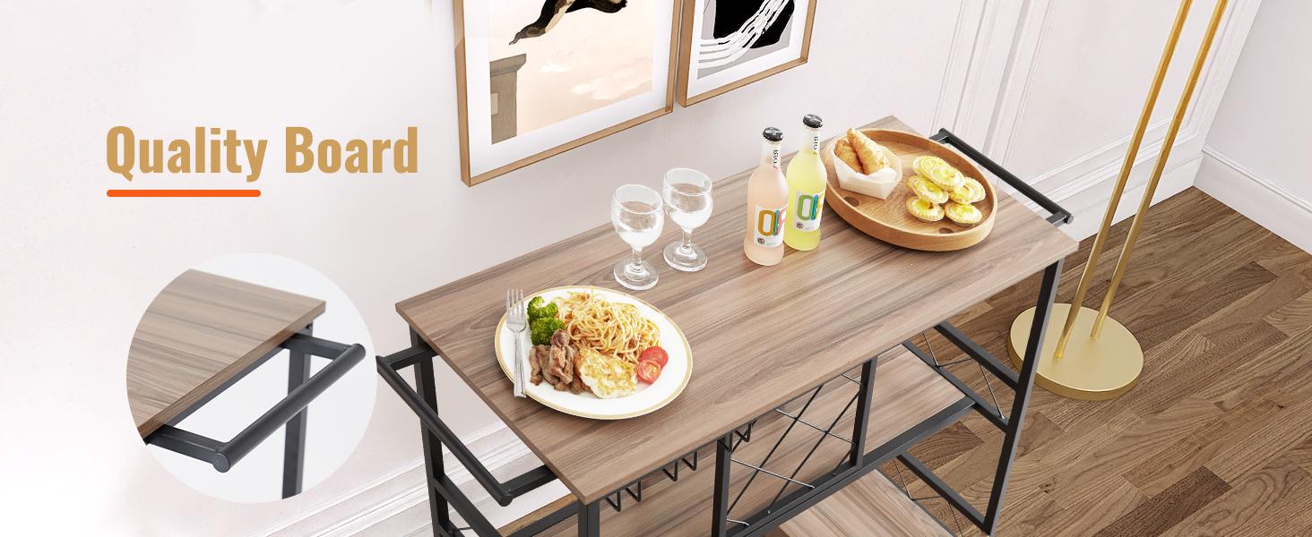 VEVOR 3-Tier Bar Serving Cart Rolling Trolley with Wine Grid Glass Holder 300LBS Organiser Racks