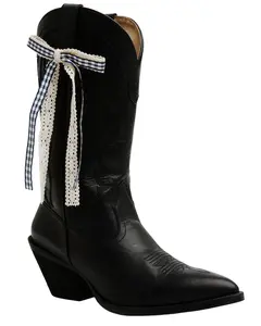 Shyanne Women's Gingham Lace Boot Bow - Aa667-Blue