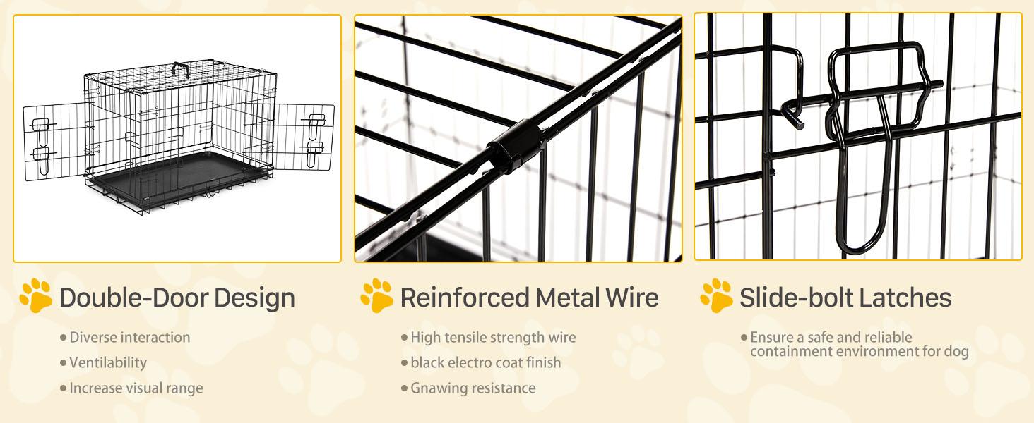 Large Dog Crate with Divider Panel, 24''/30''/36''/42''/48'' Double Door Folding Metal Wire Dog Cage with Plastic Leak-Proof Pan Tray, Pet Kennel for Indoor, Outdoor, Travel dogcrate training