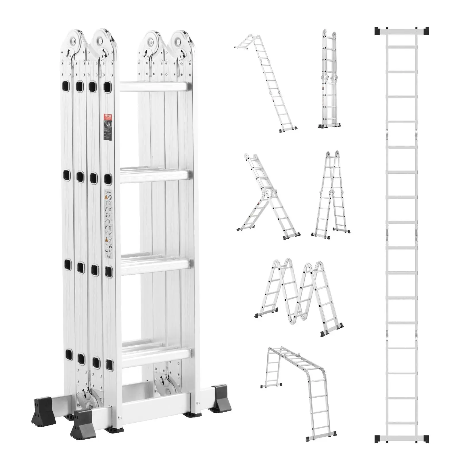 【Summerfinds】VEVOR Multi-Purpose Folding Ladder, 7-in-1 Tall Extension Step Ladder, A Frame 4 Step Telescoping Ladder, 15.5ft Reach Height Heavy Duty Adjustable Ladder, 330 lbs Capacity for Home Outdoor
