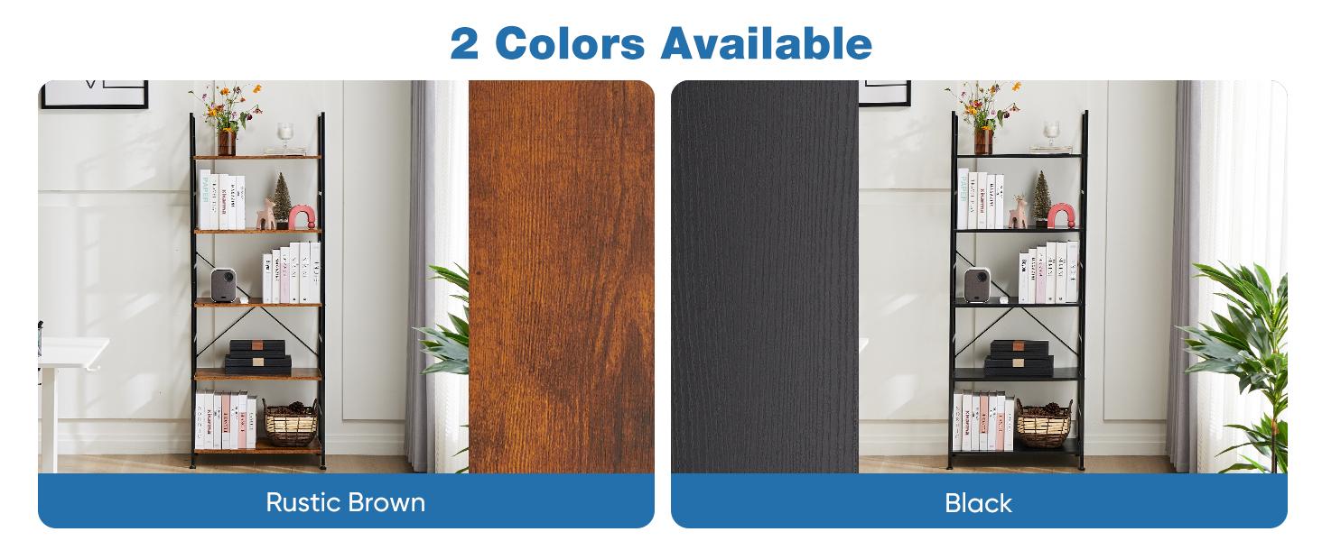 Storage Rack, 5 Tier Bookcase, Vintage Storage Rack with Open Shelves in Living Room/Home/Office, Metal Frame Display Rack Books Holder Organizer