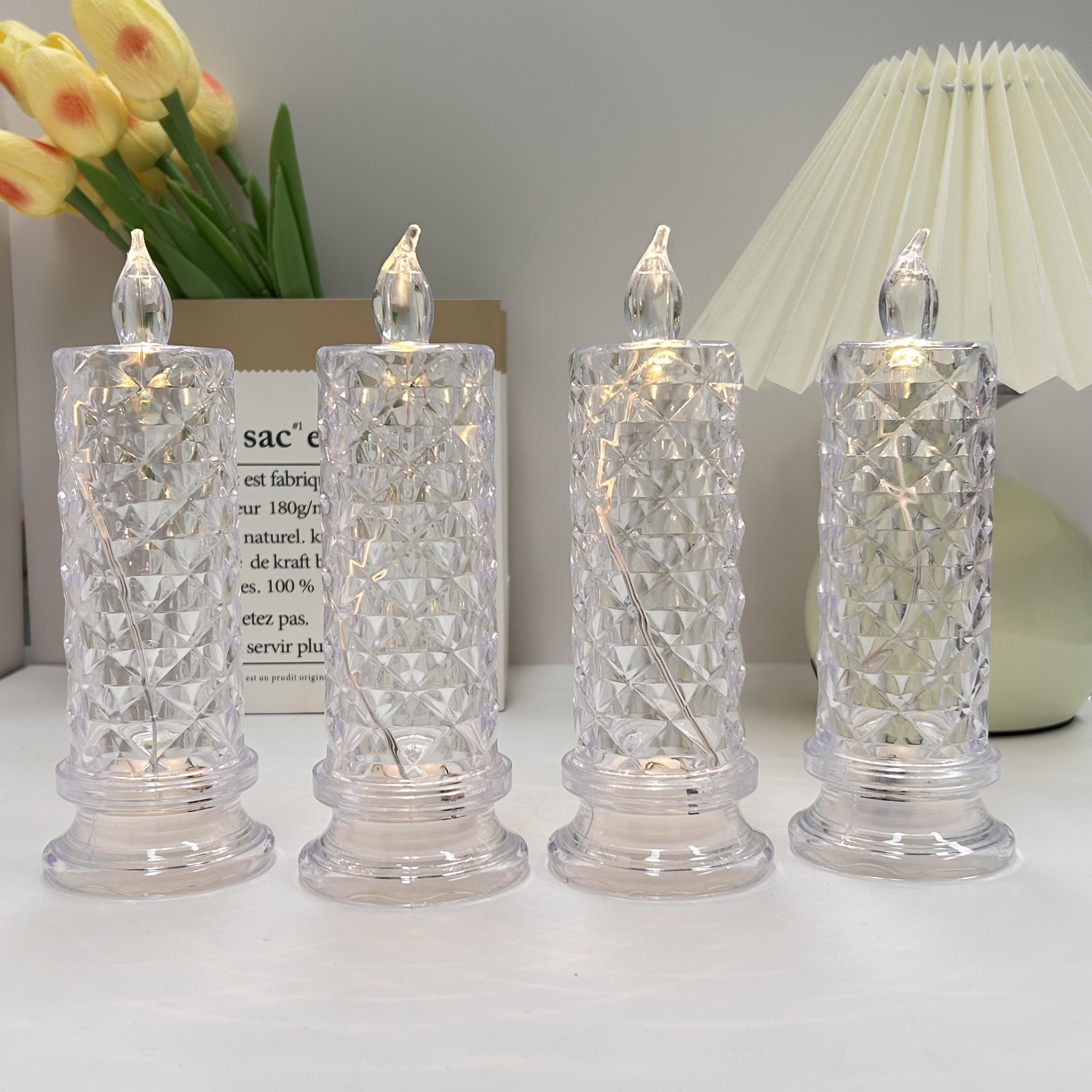 4-Pack Crystal Flameless LED Candles with Realistic Flame - Diamond-Look Ambient Glow Home Decor, Table Centerpiece Ideas, Festive Holiday (Christmas, Halloween) Santa Ornament, Indoor Outdoor Aesthetic Gift Set