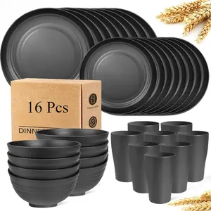 Solid Color Dinnerware Set, 16/32pcs/set Including Plate, Dessert Plate, Bowl, Cup, Lightweight Tableware Set for Home Kitchen & Outdoor, Camping Accessory, Plastic Plates