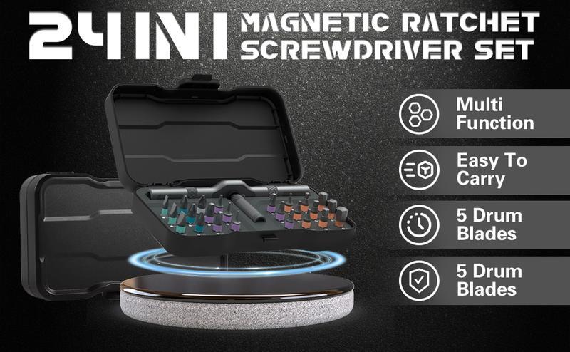 SEESE 24 in 1 Magnetic Screwdriver Set,Rotary Ratchet Sscrewdriver Set, Multi-Function Repair Tool With Detachable Handle,DIY Enthusiast,Multifunctional Usage Scenarios Perfect Christmas & New Year Gift Idea