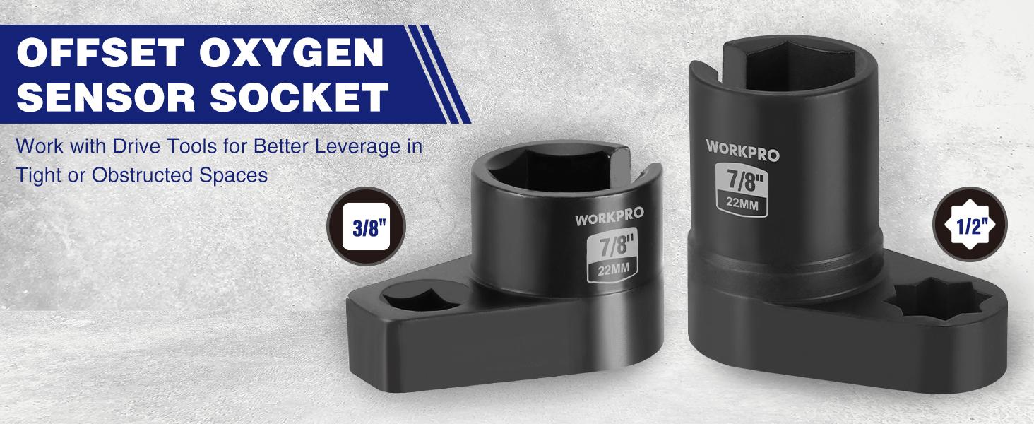 #SpringGlowUp WORKPRO 7-Pack O2 Oxygen Sensor Socket, Automotive 3/8" 1/2" Drive x 1-1/16" 7/8" 27mm 22mm O2 Sensor Socket Removal Tool Wrench and Thread Chaser Set, for Oil Pressure Vacuum Thermal Oxygen Sensors