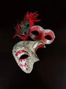 Venetian Couples Masks - Red/Silver
