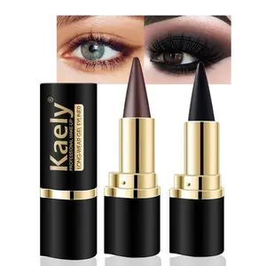 2Pcs Black Brown Gel Eyeliner Pencil, Natural Black Eyeliner Cream for Waterline, Long Wear Crayon Eye Liner Waterproof Smudge Proof, Smokey Eye Eyeshadow Palette Gothic Halloween Makeup Set