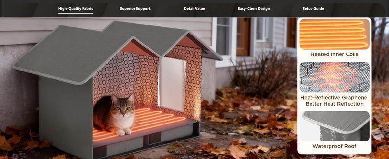 Bedsure Clawsable Heated Indoor Outdoor Cat House - Cozy Insulated Waterproof Shelter with Raised Base, Waterproof Stray Cat Shelter, Winter Warm Pet Hideout, for Feral Barn Cats and Kittens,