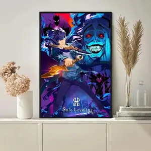 Solo Leveling Sung Jin Woo HD Satin Photo Print - Korean Manhwa Shadow Monarch Artistic Decoration - Cool Colorful Unframed High-Resolution Wall Mural - Game Room Home Decor Webtoon Fan Gift