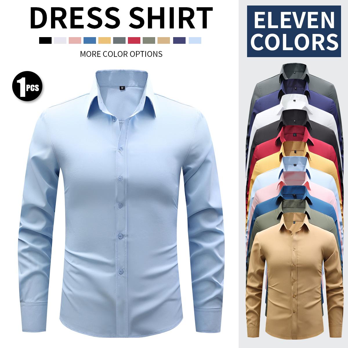 New Men's Business Lightweight Long Sleeve Shirt Stretch Wrinkle-Free Ice Silk Cool Dress Shirt