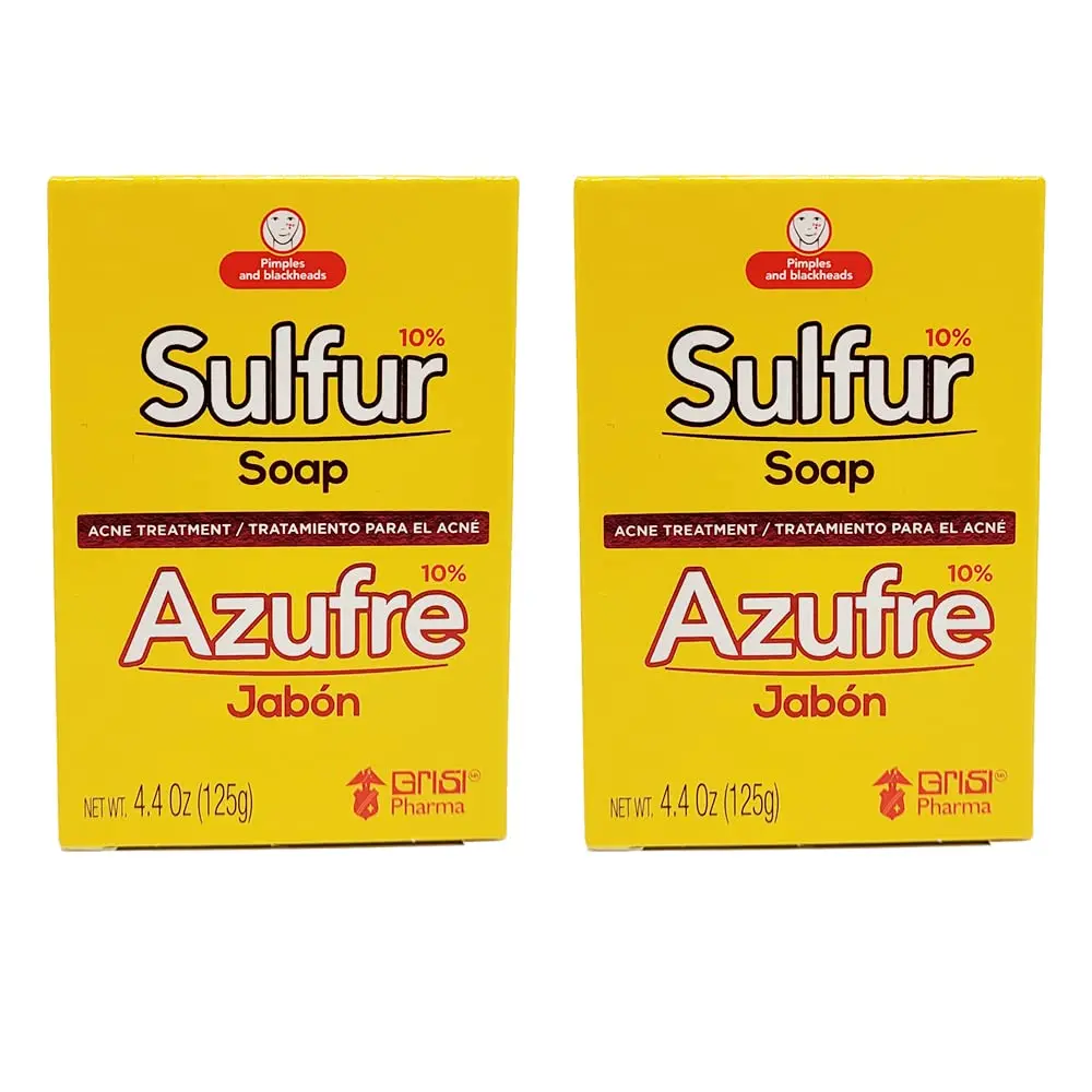 2-PACK: Azufre Sulfur Soap with Lanolin for Acne Pimples & Oily Skin 100g Facial Cleanser Antiseborrheic Treatment