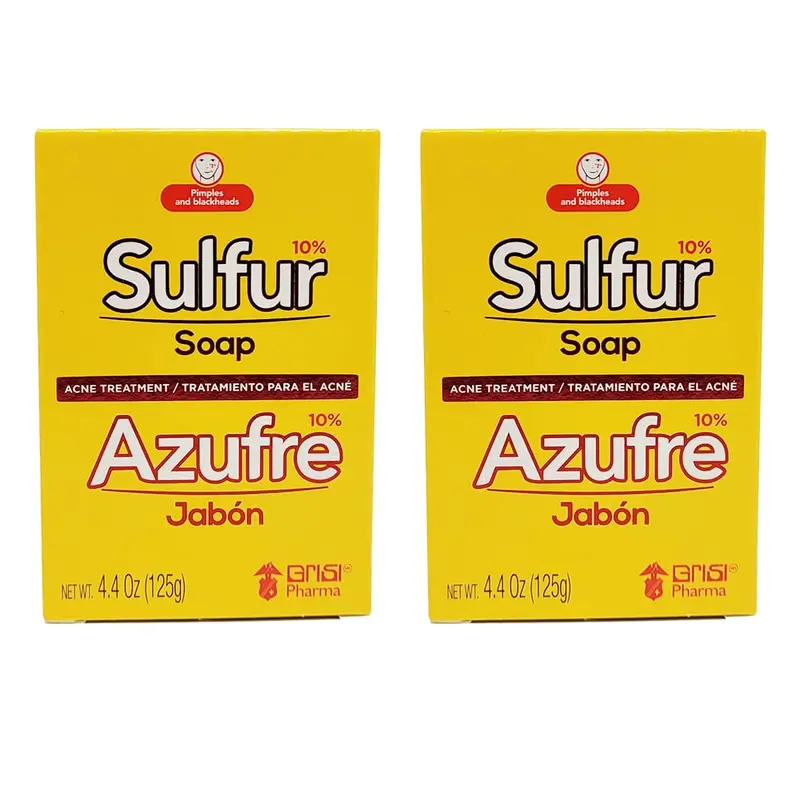 2 PACK-Biosulfur Grisi Acne Treatment Soap: Deep Cleansing, Acne-Fighting, Reduces Inflammation, Prevents Breakouts, Blackheads, Excess Oil, Sulfur Soap Bar, 4.4 oz