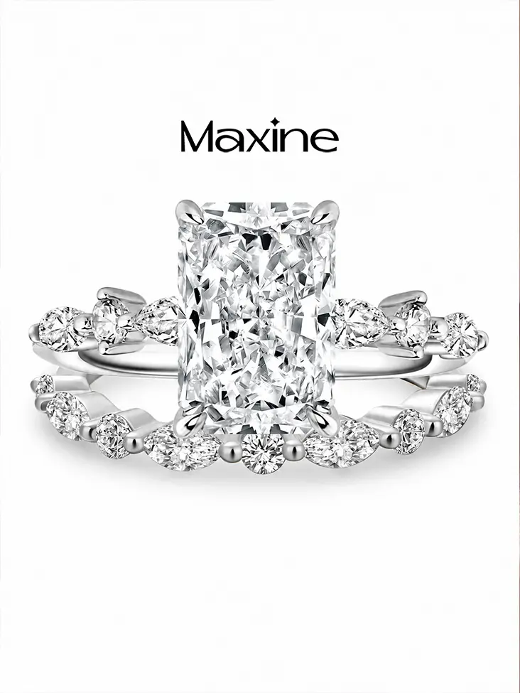 Maxine 3.5ct Radiant Cut White Gold Plated 2PC Ring Set, 5A Cubic Zirconia Women's Artificial Gemstone Jewelry, Ideal for Proposal, Wedding, Anniversary, Engagement Rings