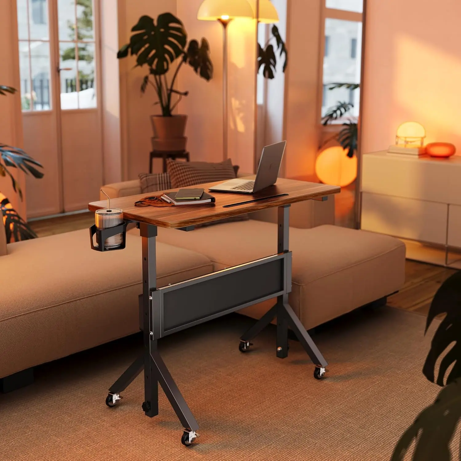 Adjustable Rolling Laptop Desk - Roll Wheel, Height Adjustable Ergonomic Comfortable Office Desk with 28.7"-46.1" Height Range, 31.5"x15.75" Tabletop, Mobile Portable Workstation for Walking Pad/Treadmill Use, Roll Wheel Desks, Adjustable Desks