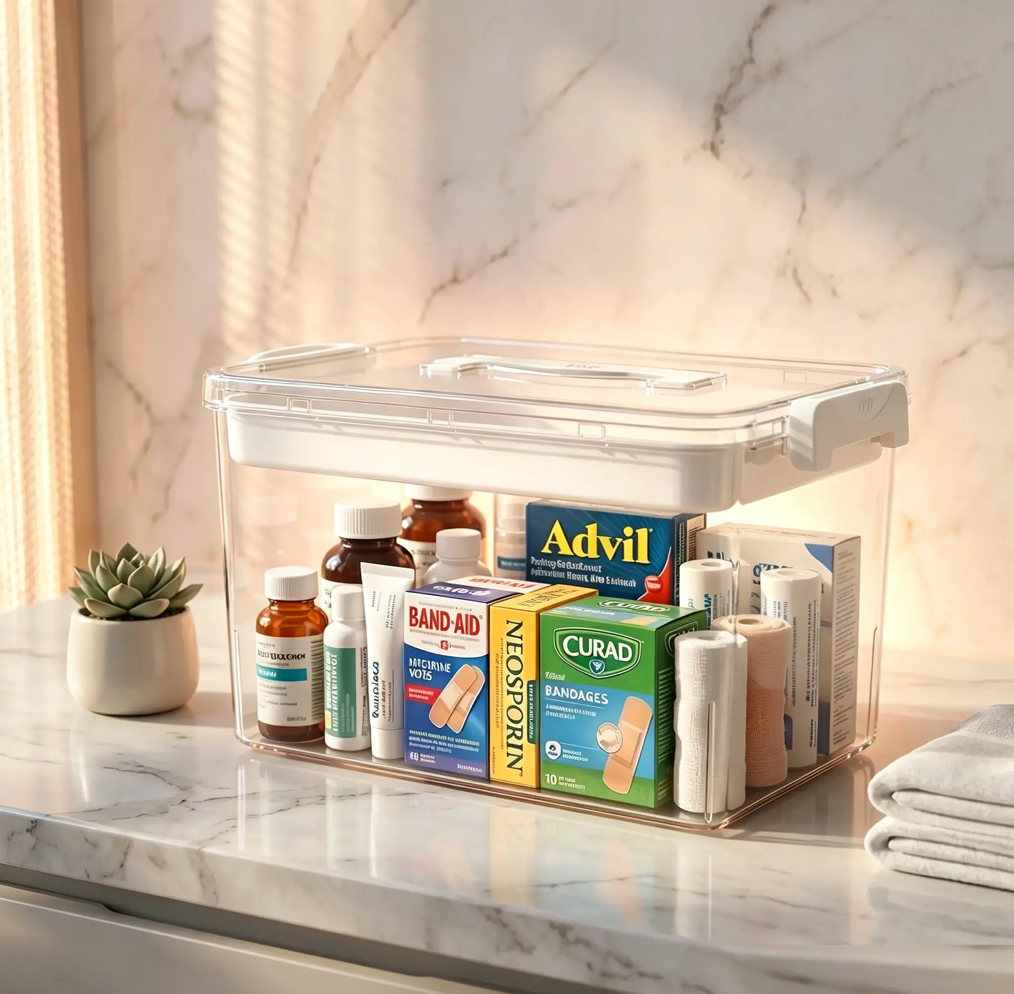 Clear Large Capacity Plastic Medicine Storage Box,Thickened Empty First Aid Case With Detachable Divider Tray,Sealed Dustproof Lid Portable Organizer,Multipurpose Container For Home Office Travel Medical Sundry Storage.small room organization products