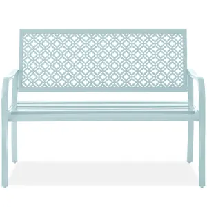 Best Choice Products Indoor Outdoor Steel Garden Bench w/ Geometric Backrest, Foot Levelers