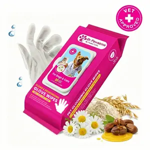Dr. Pawsome Clean & Deodorizing Glove Wipe - Hypoallergenic Natural Pet-Safe Vet Approved for Dogs & Cats