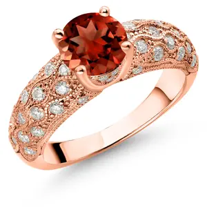 Gem Stone King Gemstone Birthstone and Moissanite Engagement Ring For Women | 18K Rose Gold Plated Silver | Round 7MM | Wedding Anniversary Promise Ring