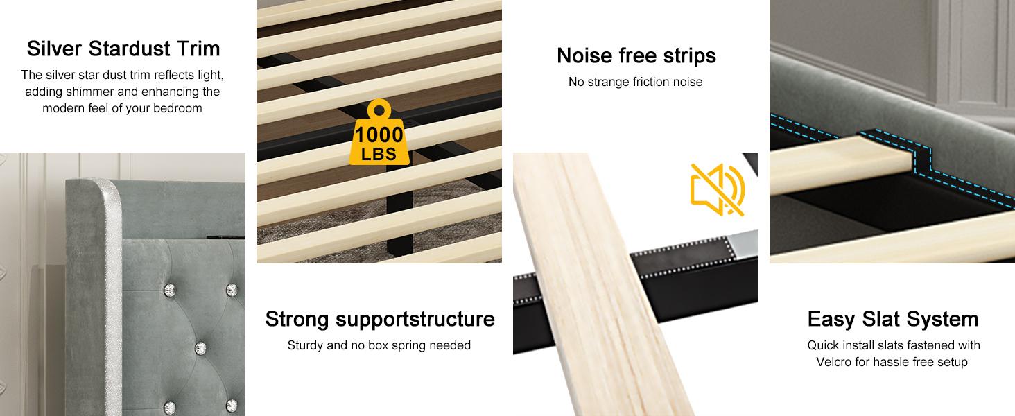 Queen LED Bed Frame Galaxy Projector White Noise Bluetooth Music speaker, , 46“ Tall Headboard with USB Charging , No Box Spring Required and No Mattress Included,Upholstered Bed with Wood Slat Support, Velvet Queen LED Bed Frame Galaxy Projector White Noise Bluetooth Music speaker, , 46“ Tall Headboard with USB Charging , No Box Spring Required and No Mattress Included,Upholstered Bed with Wood Slat Support, Velvet