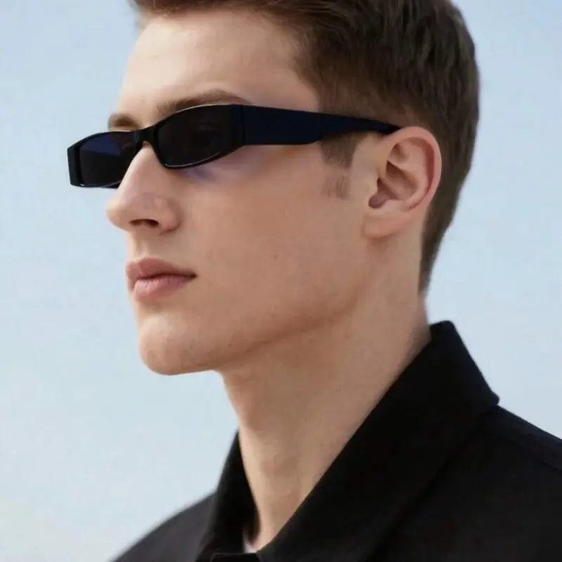 Retro Slim Rectangle Sunglasses Black Y2K Unisex Fashion Shades Retro Slim Rectangle Sunglasses Black Y2K Unisex Fashion Shades