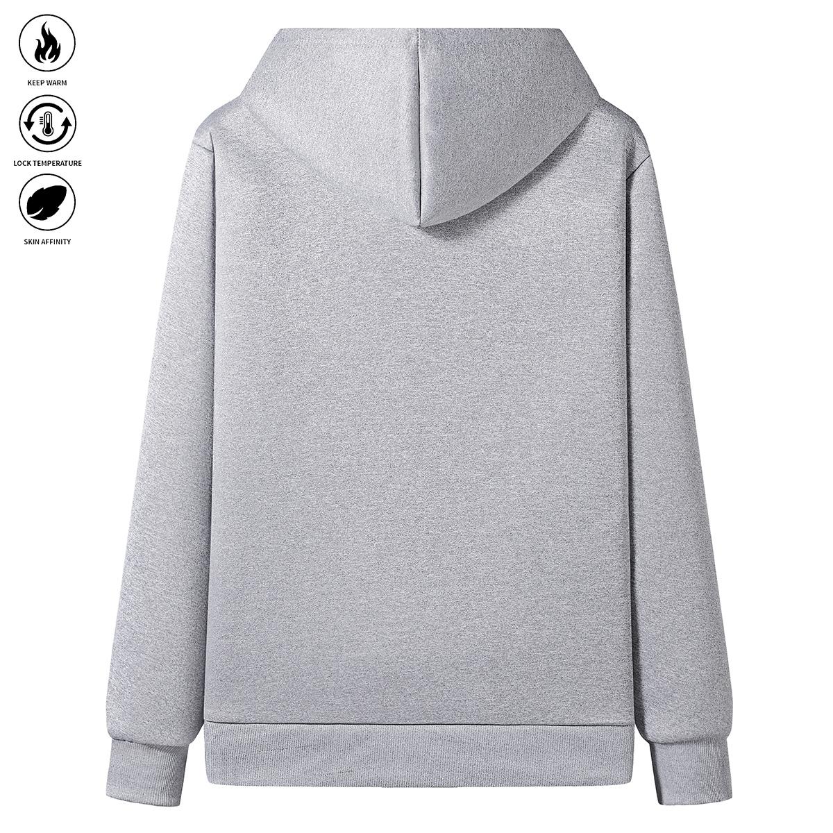Men's Winter Fleece Lined Warm Hooded Jacket - Super Thick Windproof Zip Up Sports Sweatshirt with Pockets, Gray, Long Sleeve, Polyester, Casual Wear for Extreme Cold Weather, Autumn and Winter SpringStatements