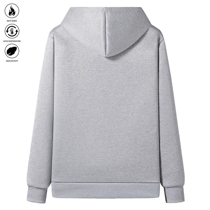 Men's Winter Fleece Lined Warm Hooded Jacket - Super Thick Windproof Zip Up Sports Sweatshirt with Pockets, Gray, Long Sleeve, Polyester, Casual Wear for Extreme Cold Weather, Autumn and Winter