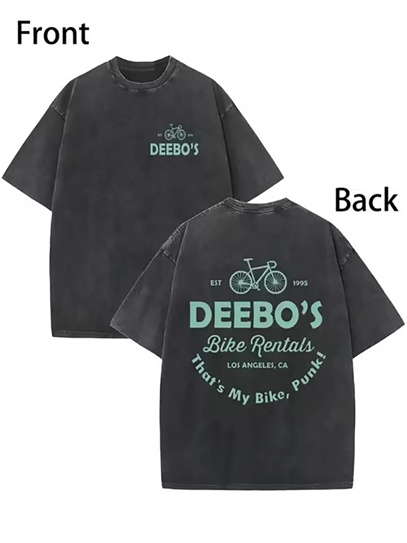 Vintage Oversized T-Shirt with 'DEEBO' Bike Chest & Back Print - Retro Bike Rental, Loose Fit Short Sleeve Shirt Suitable for - Wear, Machine Washable, Iconic 'This Is Not My Bike, Punk!' Graphic