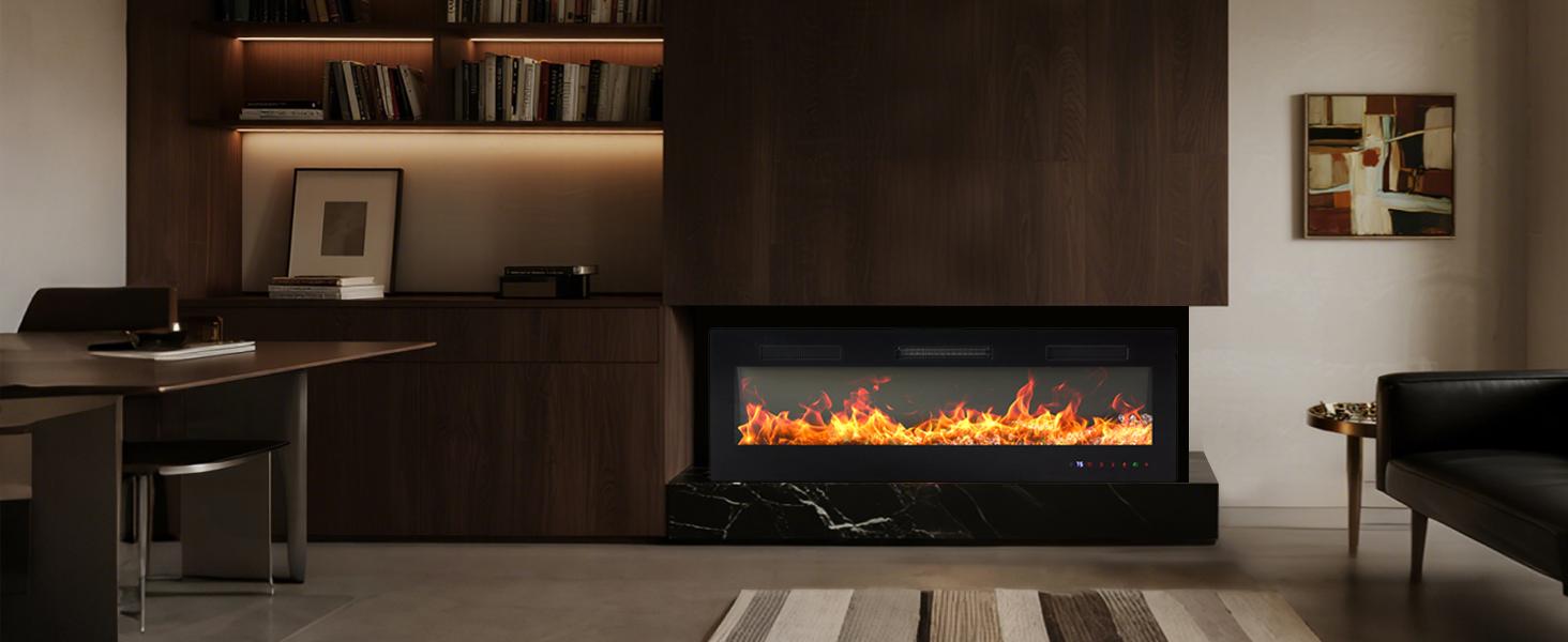 Electric Fireplace Insert, 60-inch touchscreen, remote control, 12 lighting modes/5 lighting levels, dual power supply for energy-saving heating, ETL safety certified