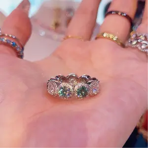 [Quick sale] 925 Silver Rings Eternity band in rainbow & mint green & emerald green size 9