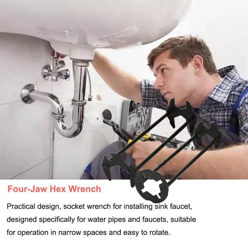 2 PCS Multifunctional Sink Wrench, 7 Sizes Universal Under Sink Plumbing Tools, Basin Faucet Tight Spaces Sink Tool