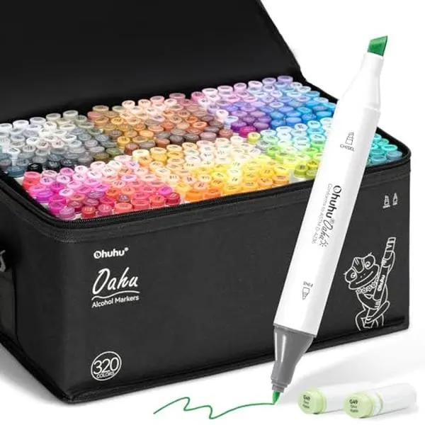 Ohuhu Alcohol Markers: Chisel& Fine - 320 Colors for Adult Coloring Refillable | AP Certified Art Marker, Dual Tips Alcohol-based for Artists Beginners Drawing Illustration Sketching - Oahu Series of Ohuhu