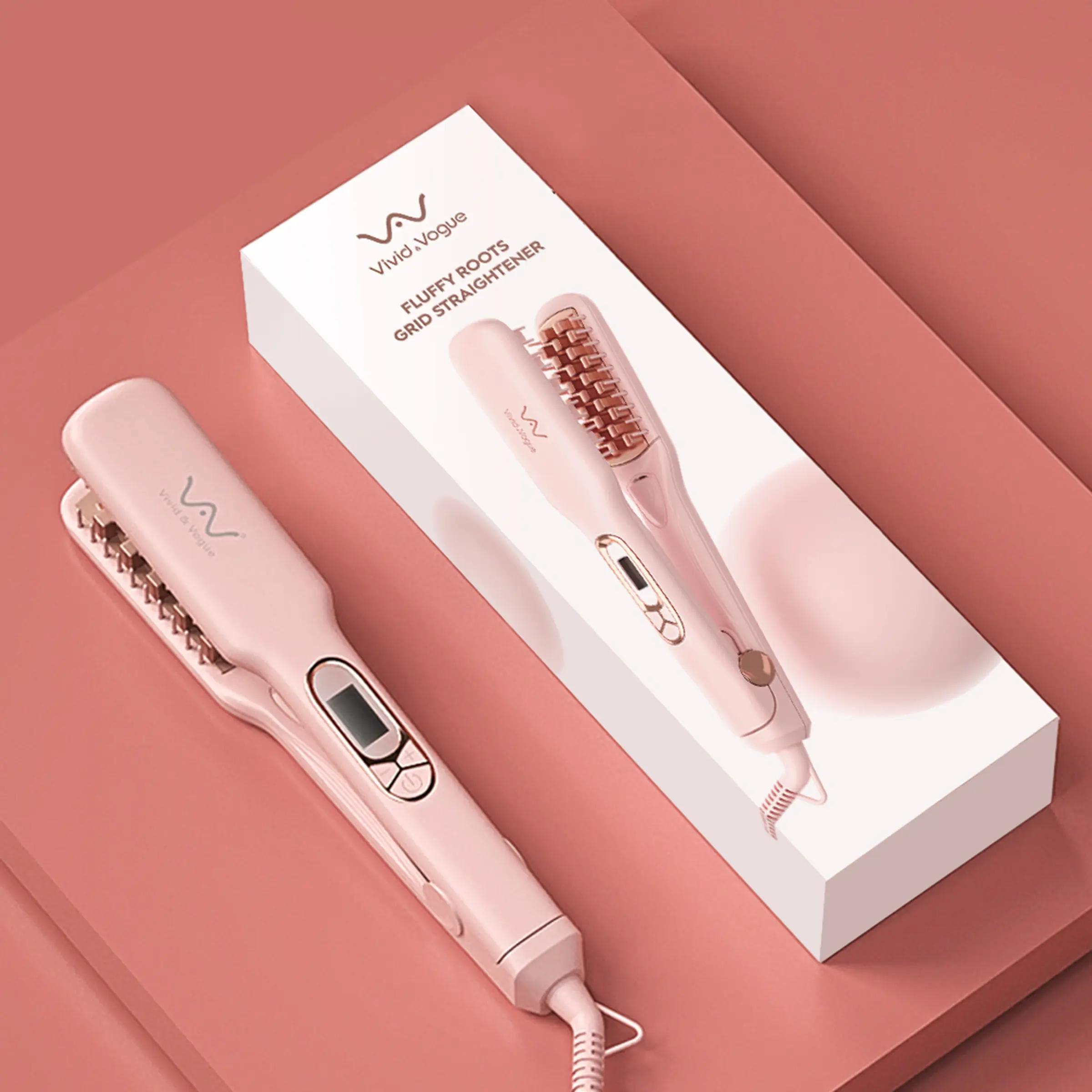 JINRI Volumizing Ceramic Hair Iron, Pumped-Up Volume, Adjustable Temp, 360 ° Tail Rotation, Lasting Hair Volume, for Short Or Thin Hair, Dual Voltage（100-240V）, Pink