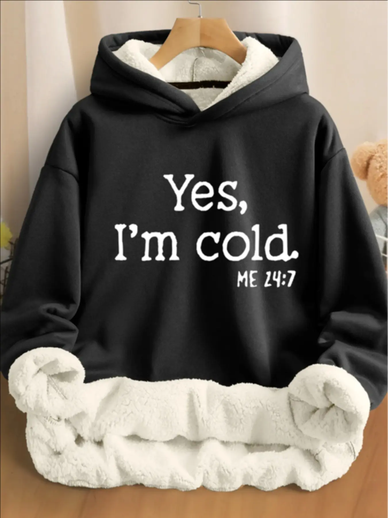 Women's Fall Winter Thick Lamb Fur Hoodie, Fashion Trendy Letter Print, Casual Loose-Fitting Streetwear, Comfortable for Camping Travel