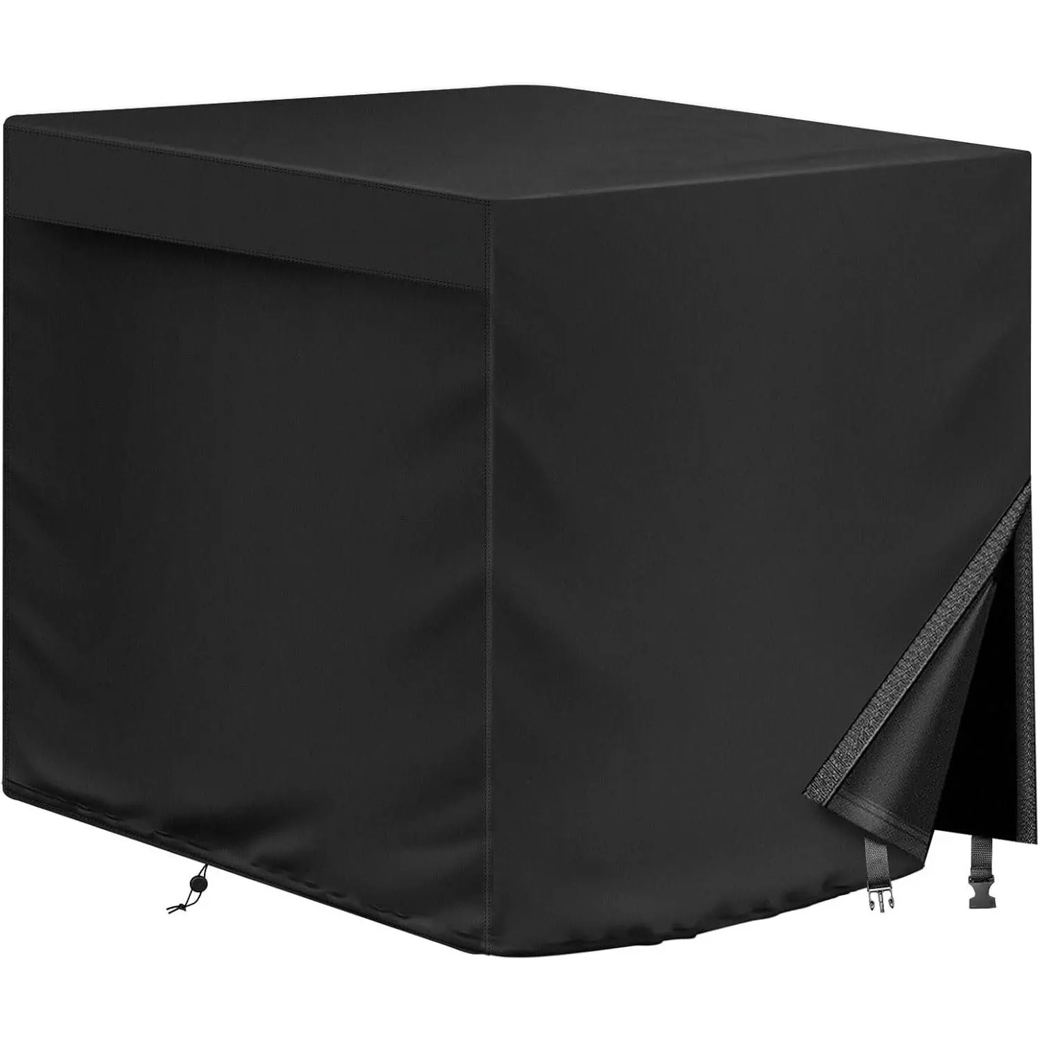 420D Air Conditioner Cover for Outside Units,  Windproof Winter Cover with Elastic Hem for Secure Fit, Anti-UV Fade Resistant, Square AC Covers for up to 34"L x 34"W x 32"H, Black