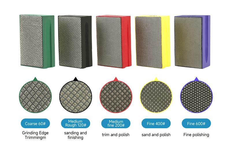 LOZLIN 5PCS Diamond Hand Polishing Pads 60-600# Grit with Foam Backing Wet/Dry Sanding Blocks for Tile Stone Marble Ceramics Glass Wood High Hardness Abrasive