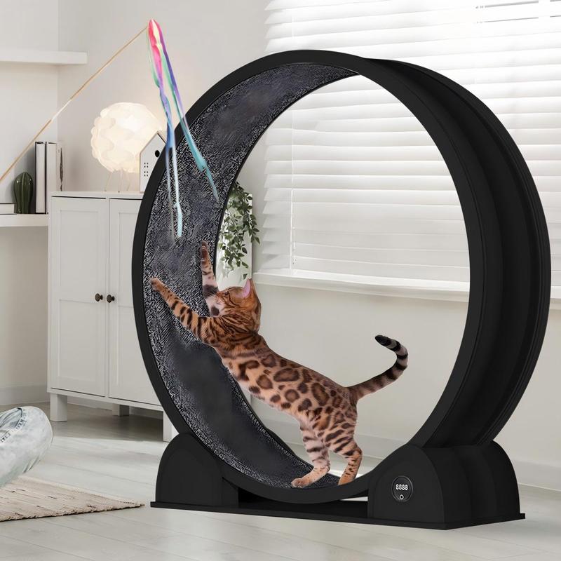 Cat Exercise Wheel, 45 Inch Quiet Cats Treadmill with Pedometer Running Wheel and Detachable Carpeted Runway, Interactive Toys for Running Walking Training