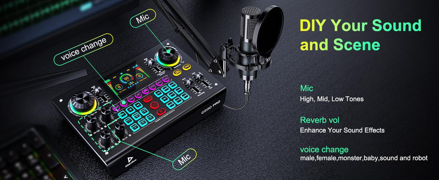 Ideanthro C200PRO-P15 Audio Mixer, Live Sound Card Podcast Bundle with XLR Microphone Connector, Professional Chipset, ouch Voice Change for Podcast,Recording,Vocal,Game Voice#TikTokShopBlackFriday