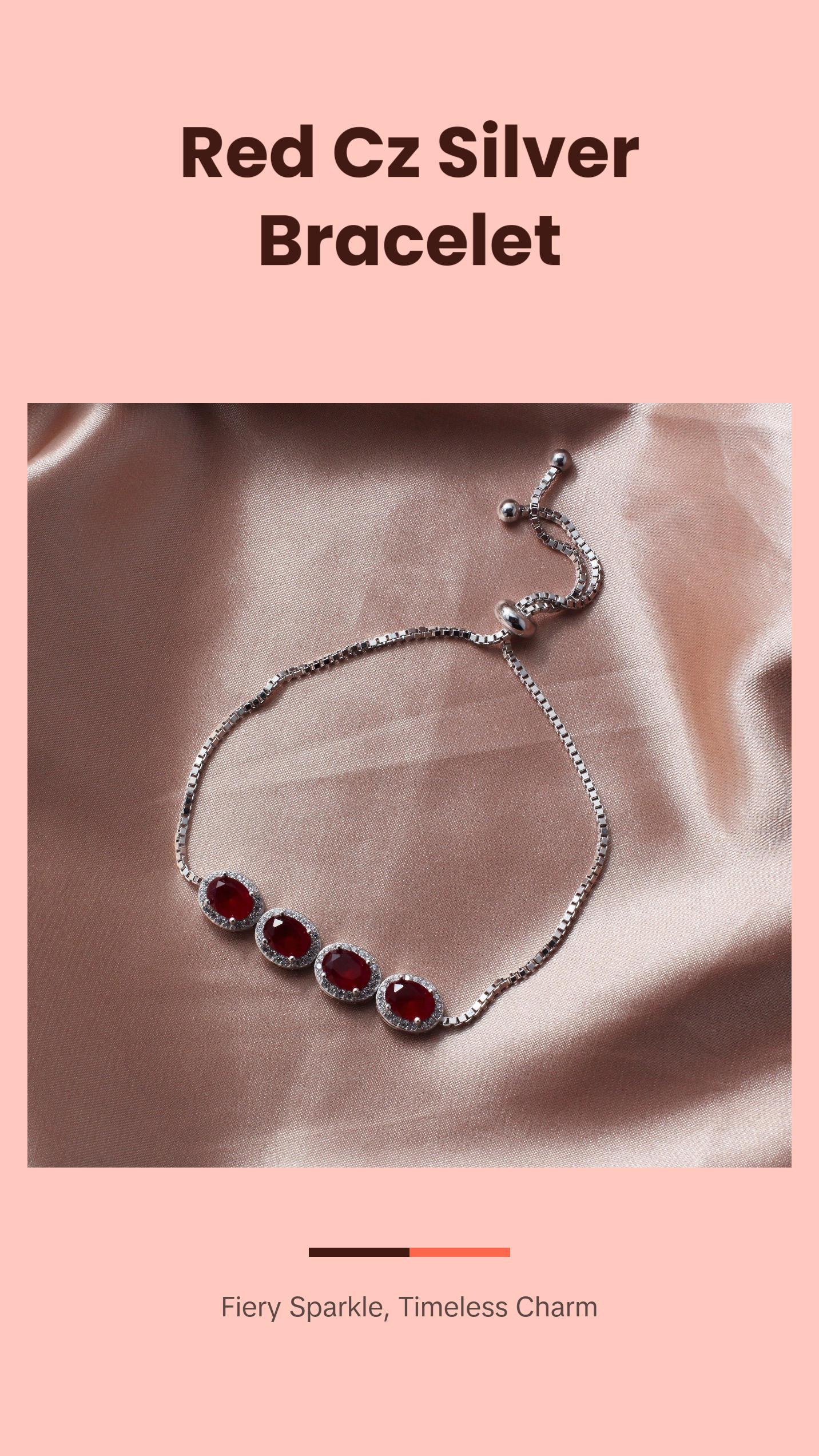 925 Sterling Silver Red CZ Gemstones Bracelet