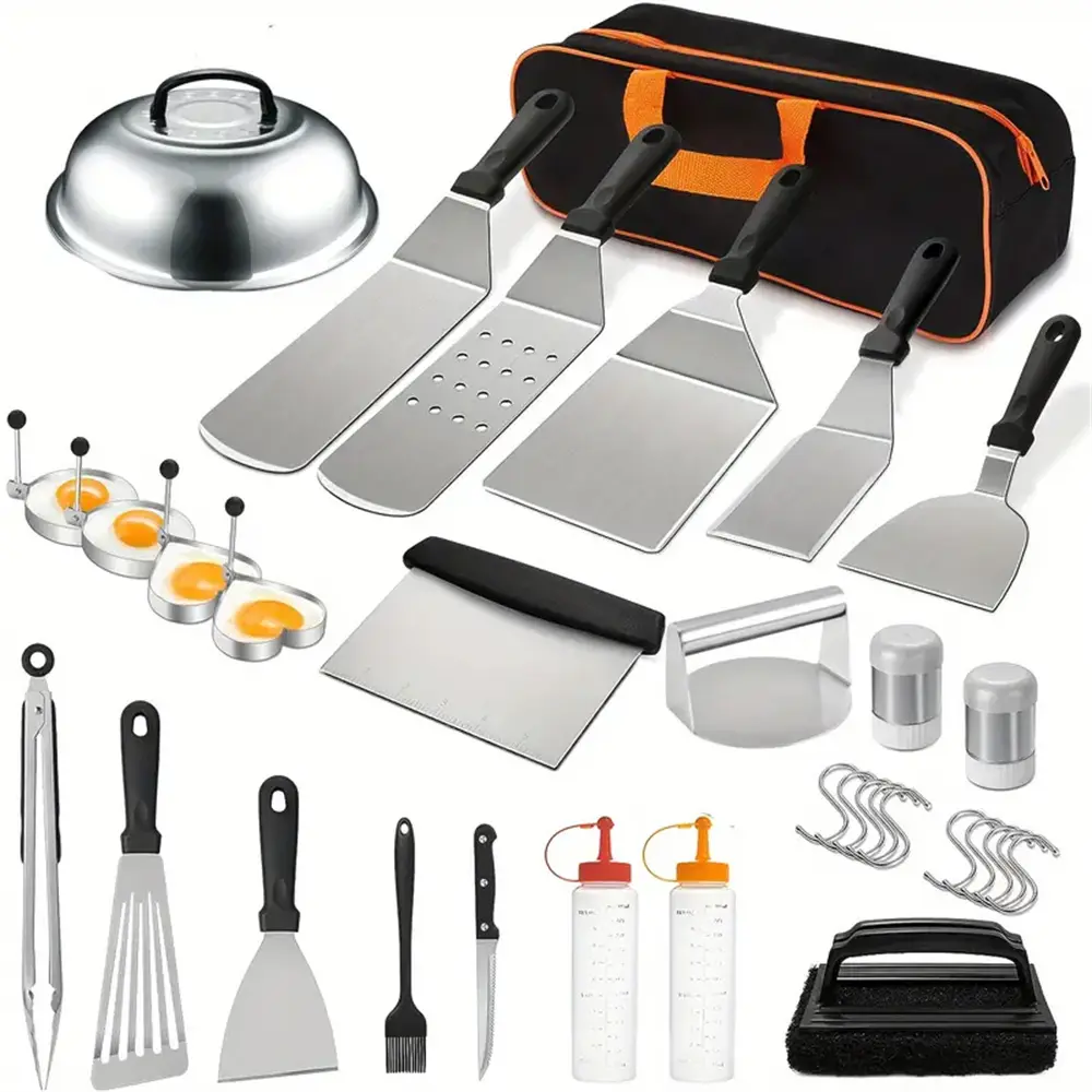 33PCS Griddle Accessories Kit, Flat Top Grill Accessories Set for Blackstone and Camp Chef, Grill Spatula Set with Enlarged Spatulas, Basting Cover, Scraper for Outdoor BBQ Fathersdaygift Utensils tiktokshopspringglowup Summervibes