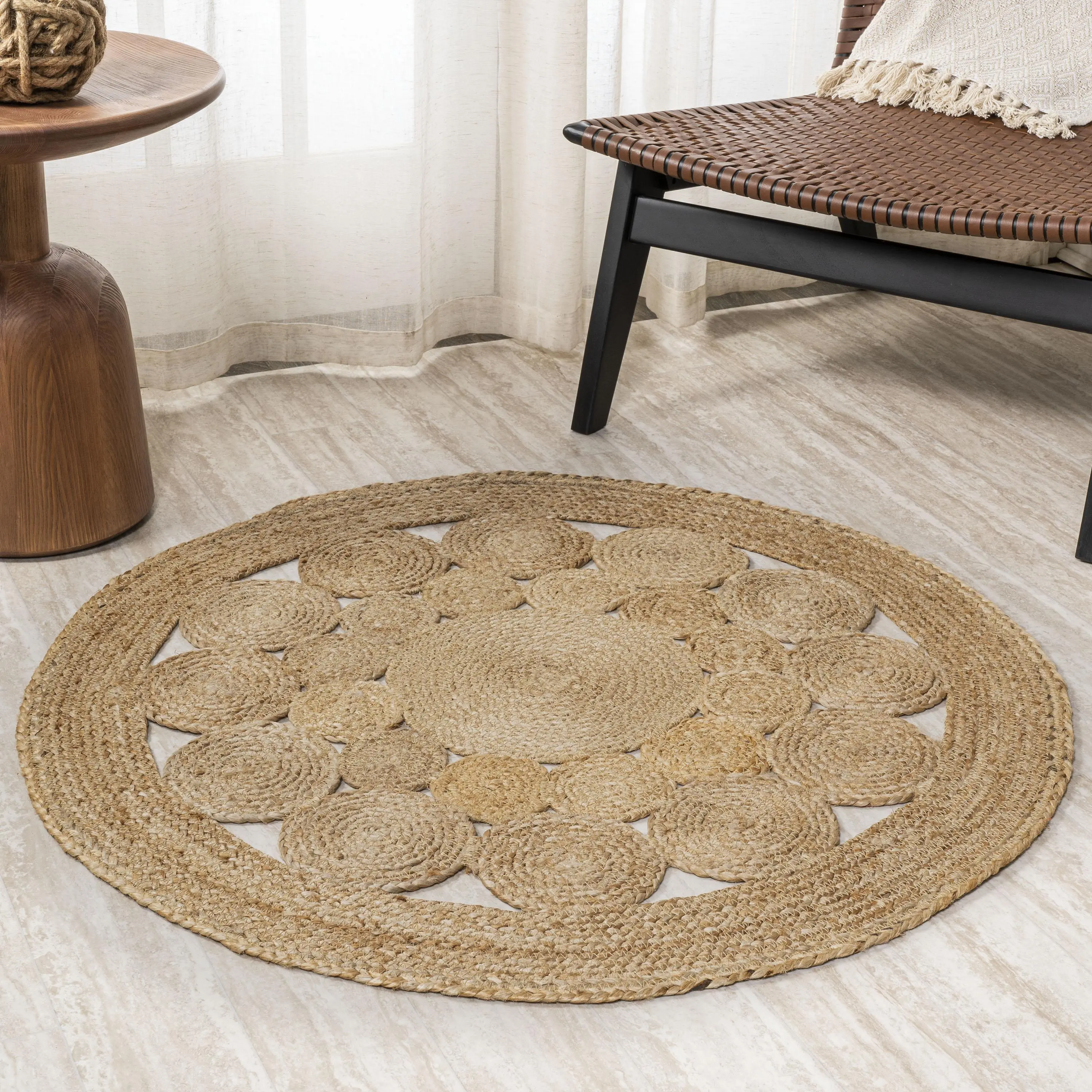 JONATHAN Y Cassia Round Natural Jute Boho Circle Indoor Area Rug; for Living Room, Kitchen, Bedroom, Dining Room, Office